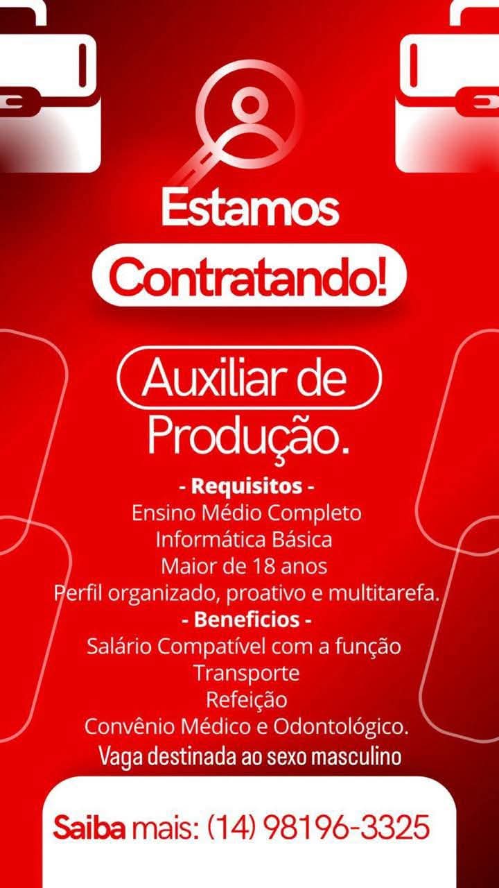 Vaga Para Aux De Produ&Ccedil;&Atilde;o