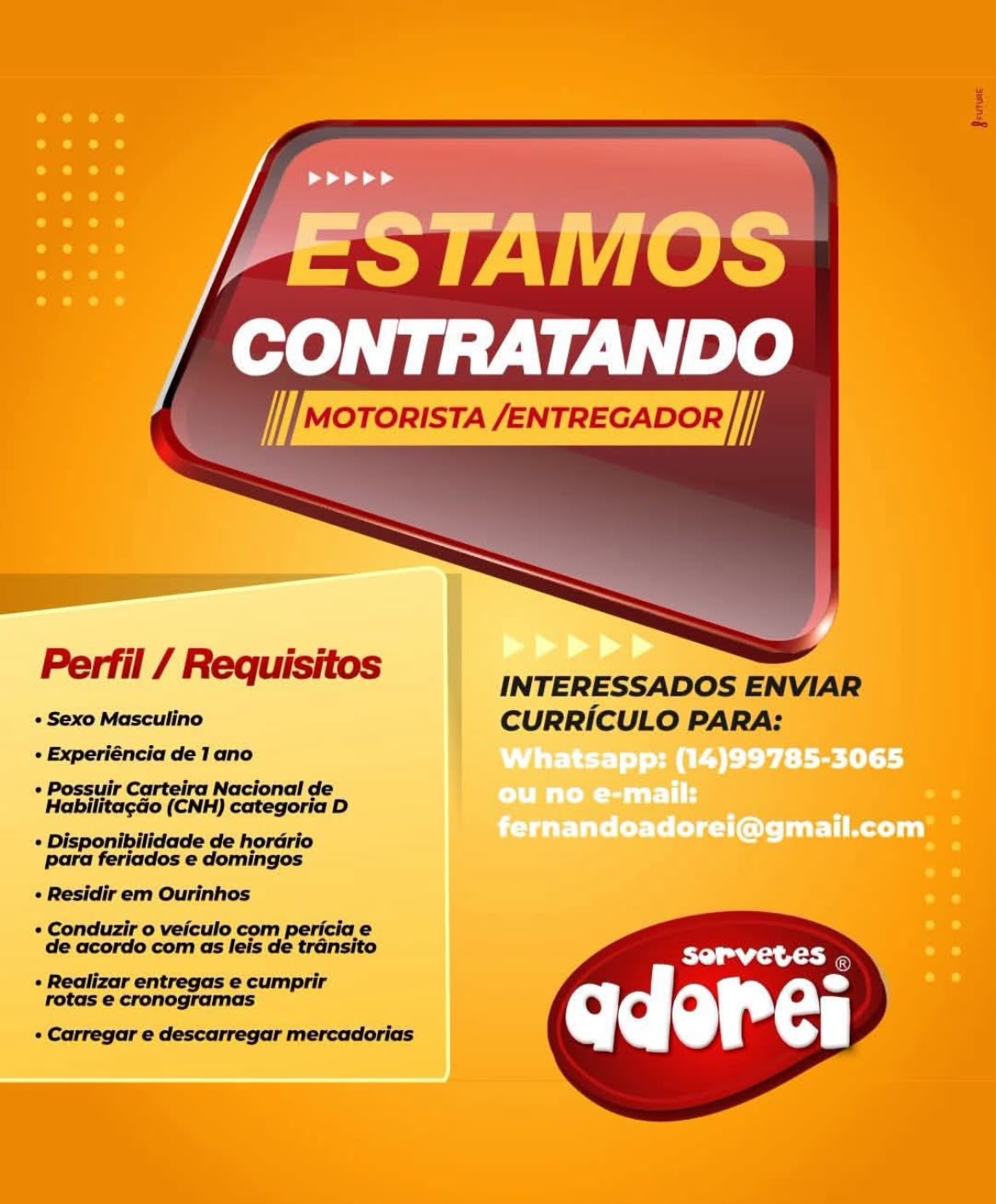 Vaga Para Entregador No Adorei