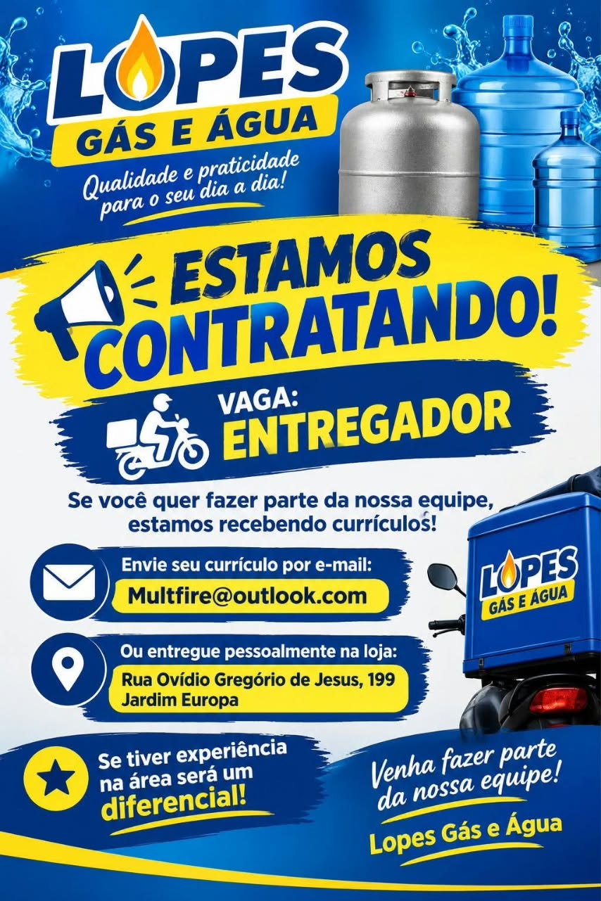 Vaga Para Entregador No Lopes G&Aacute;s E Agua