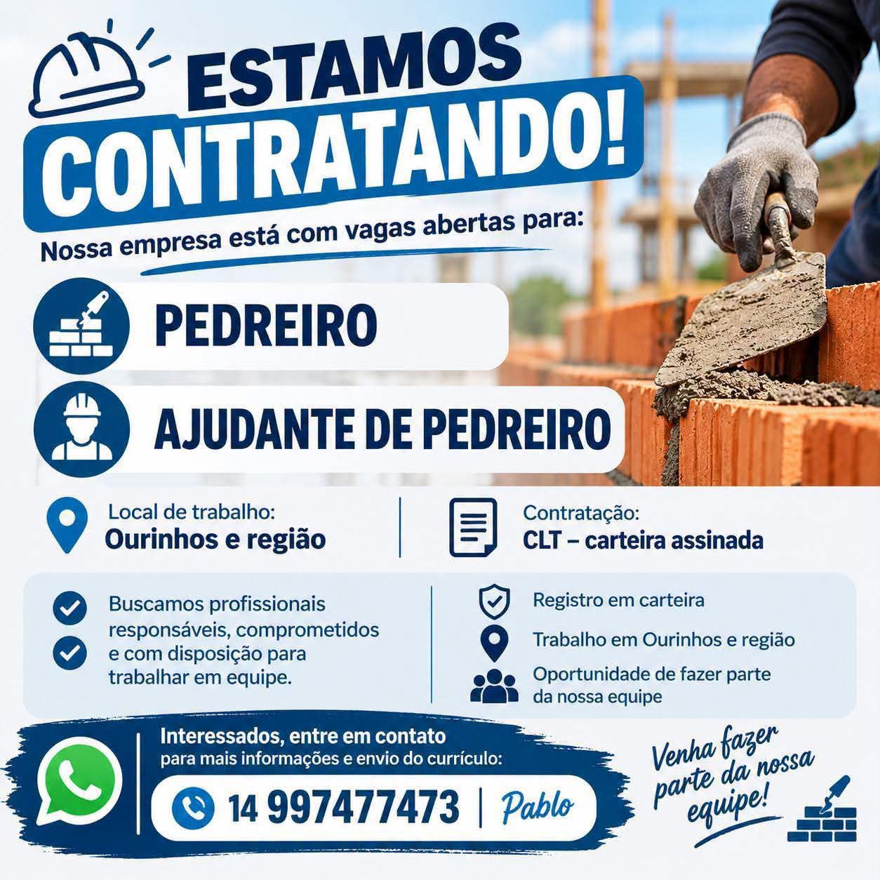 Vaga Para Pedreiro E Ajudante