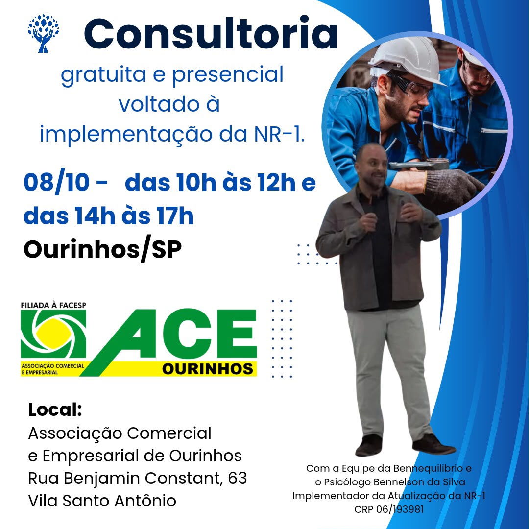 ACE Ourinhos oferece consultoria gratuita sobre NR-1 para empresas associadas neste dia 08 de outubro